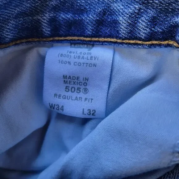 LEVIS 505 JEANS Mens 34x32 Regular Fit Medium Wash Denim Classic Bike Motor - Picture 12 of 14